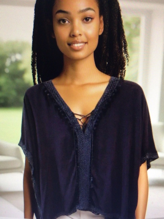 lululemon athletica Tops - lululemon athletica navy blue lace-up V-neck poncho top